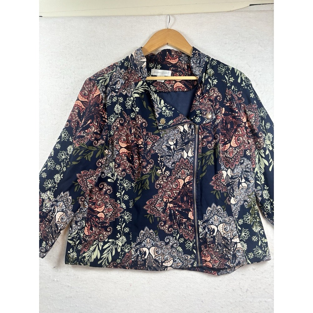 CHRISTOPHER & BANKS Women's 1X Asymmetrical Zip Up Floral Jacket